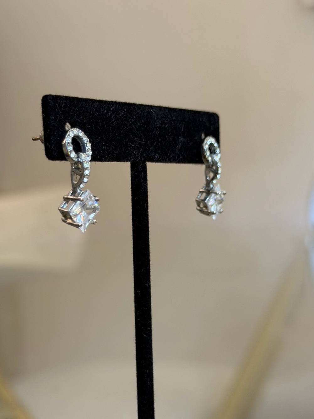 Classic Silver Cubic Zirconia Drop Earrings - White - Picture 3 of 4